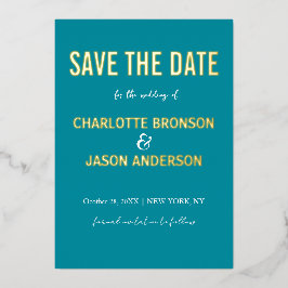 Eenvoudige, moderne Retro Blauwgroen Opslaan van d Folie Uitnodiging