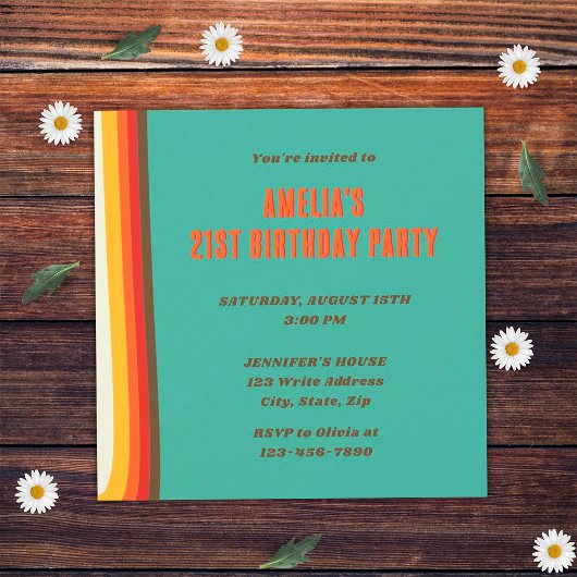 Eenvoudige Moderne Retro Groovy 21e Verjaardag Kaart