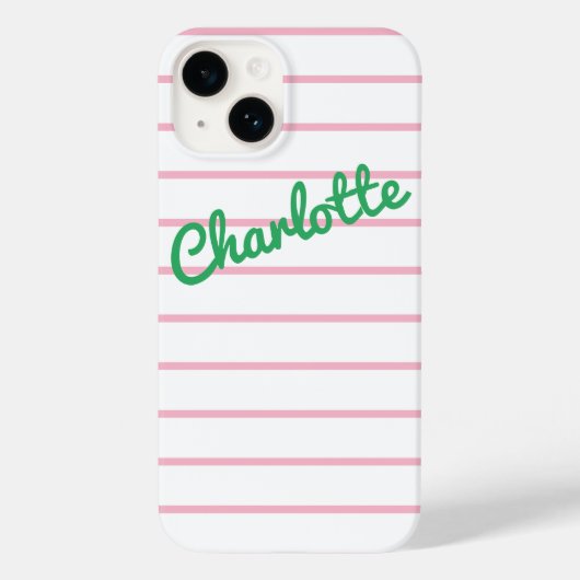 Eenvoudige Moderne Retro Roze en Groene Streepnaam Case-Mate iPhone Case (Achterkant)