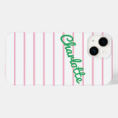 Eenvoudige Moderne Retro Roze en Groene Streepnaam Case-Mate iPhone Case (Achterkant (horizontaal))