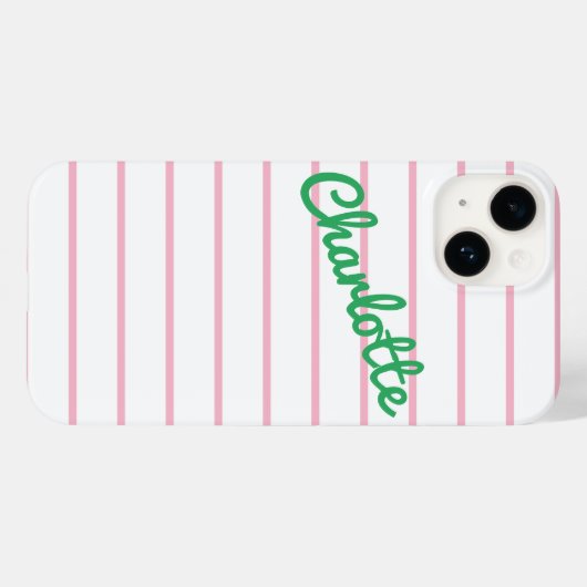 Eenvoudige Moderne Retro Roze en Groene Streepnaam Case-Mate iPhone Case (Achterkant (horizontaal))