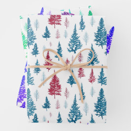 Eenvoudige Moderne Rode En Groene Boom Winter Aqua Inpakpapier Vel