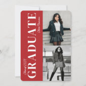 Eenvoudige moderne rode fotocollage afstudeerfeest kaart (Voorkant)
