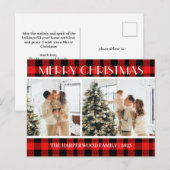 Eenvoudige moderne rode geruite kerst familie twee feestdagenkaart (Voorkant / Achterkant)
