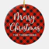 Eenvoudige moderne rode plaid vrolijke kerst keramisch ornament (Achterkant)