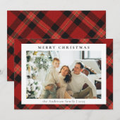 Eenvoudige moderne rode Tartan Plaid | Foto van Ke Feestdagenkaart (Voorkant / Achterkant)