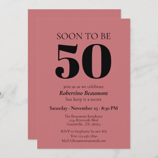 Eenvoudige moderne rode verrassing 50e verjaardags kaart (Voorkant / Achterkant)