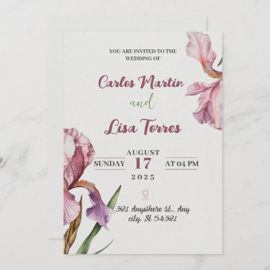 Eenvoudige moderne roos bruiloft uitnodiging (Voorkant / Achterkant)