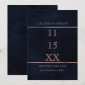 Eenvoudige, moderne Roos goudblauw Waterverf Save The Date (Voorkant / Achterkant)