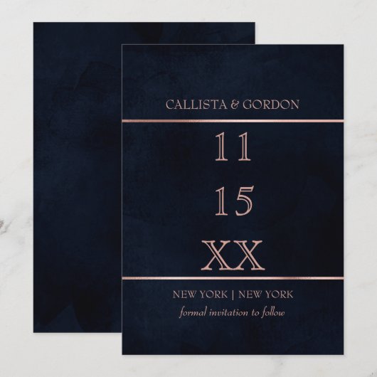 Eenvoudige, moderne Roos goudblauw Waterverf Save The Date (Voorkant / Achterkant)