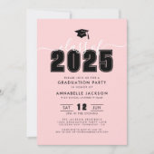 Eenvoudige moderne roze afstudeerfeest kaart (Voorkant)