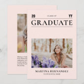 Eenvoudige Moderne Roze Afstuderen Fotoaankondigin Aankondiging (Voorkant / Achterkant)