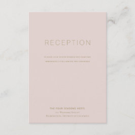 Eenvoudige moderne roze beige bruiloft receptie Ka Kaart