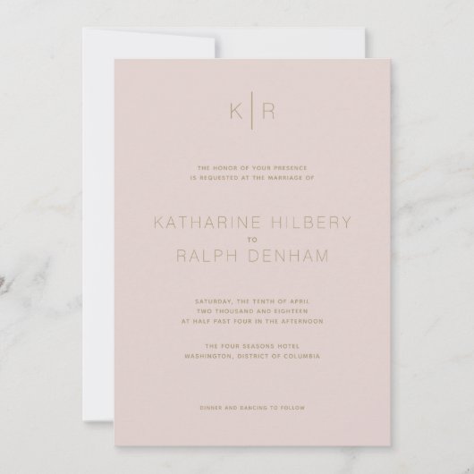 Eenvoudige moderne roze beige bruiloft uitnodiging (Voorkant)