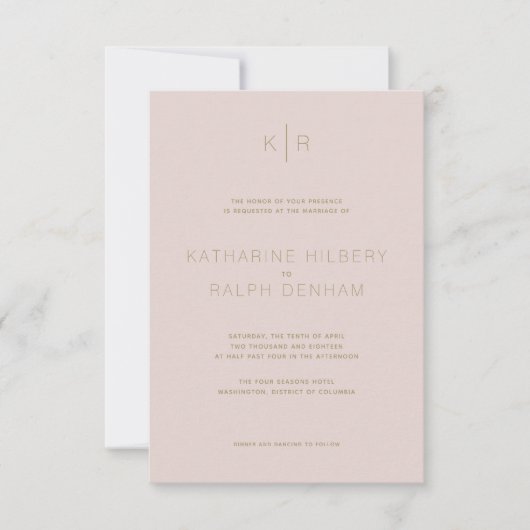 Eenvoudige moderne roze beige bruiloft uitnodiging (Voorkant)