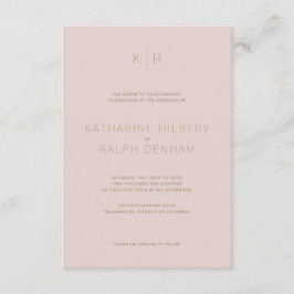 Eenvoudige moderne roze beige bruiloft uitnodiging