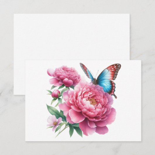 Eenvoudige moderne roze bloemige vlinder plat notitiekaartje (Voorkant / Achterkant)