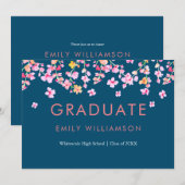 Eenvoudige moderne roze bloesem Floral Graduation Kaart (Voorkant / Achterkant)