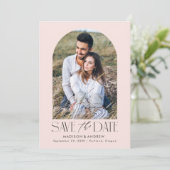 Eenvoudige Moderne Roze Boog Foto Save The Date (Staand voorkant)