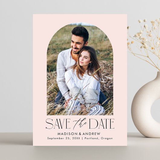 Eenvoudige Moderne Roze Boog Foto Save The Date