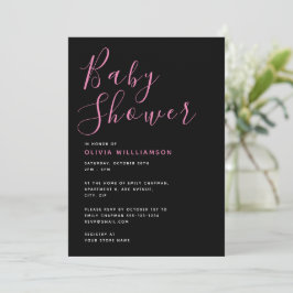 Eenvoudige moderne roze en zwarte baby shower kaart