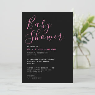 Eenvoudige moderne roze en zwarte baby shower kaart