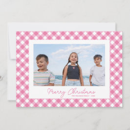 Eenvoudige Moderne Roze Gingham Kerstkaart