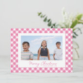 Eenvoudige Moderne Roze Gingham Kerstkaart (Staand voorkant)