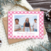 Eenvoudige Moderne Roze Gingham Kerstkaart