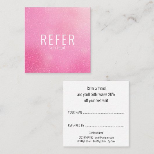 Eenvoudige moderne roze glitter aanbevelingskaartje (Voorkant / Achterkant)