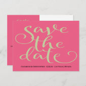 Eenvoudige moderne roze groene bruiloft bespaart d briefkaart (Voorkant / Achterkant)