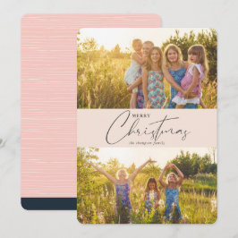 Eenvoudige, moderne, roze kerstfoto feestdagenkaart