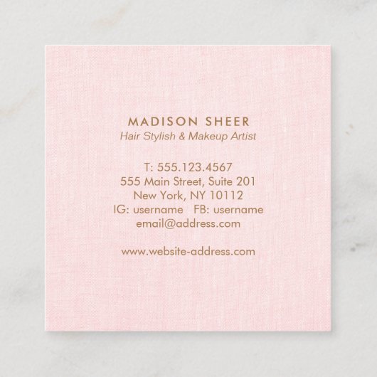 Eenvoudige moderne roze linen, Beauty Salon Vierkante Visitekaartje (Achterkant)