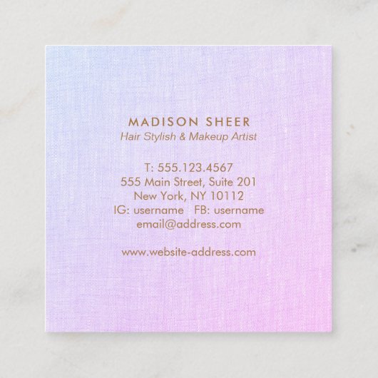 Eenvoudige moderne roze Paarse ombre Linen, schoon Vierkante Visitekaartje (Achterkant)