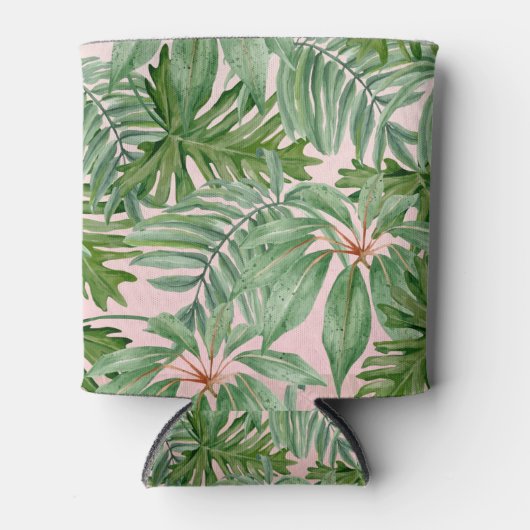 Eenvoudige moderne roze palmblad tropische bloemen blikjeskoeler (Voorkant)