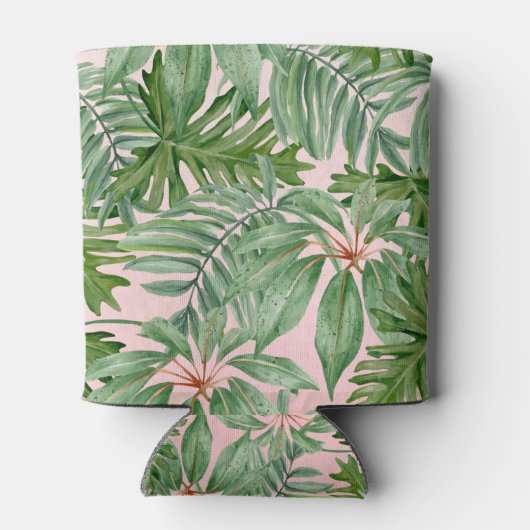 Eenvoudige moderne roze palmblad tropische bloemen blikjeskoeler (Achterkant)