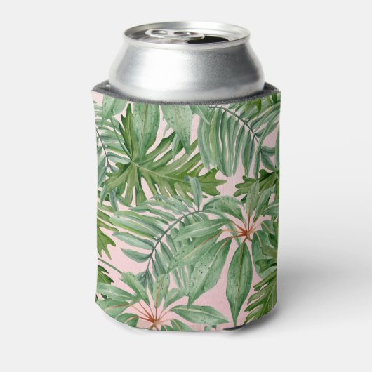 Eenvoudige moderne roze palmblad tropische bloemen blikjeskoeler (Blikje Achterkant)