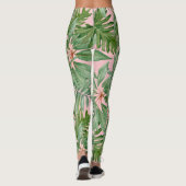 Eenvoudige moderne roze palmblad tropische bloemen leggings (Achterkant)