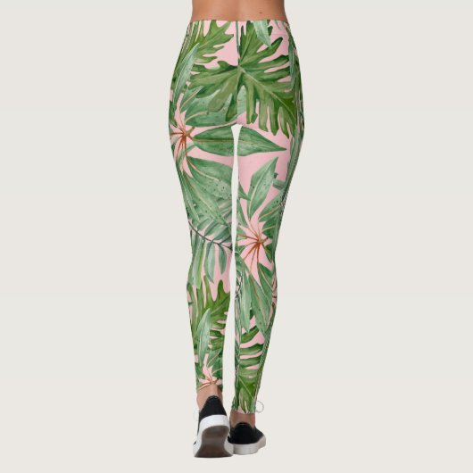Eenvoudige moderne roze palmblad tropische bloemen leggings (Achterkant)