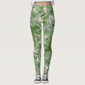 Eenvoudige moderne roze palmblad tropische bloemen leggings (Voorkant)