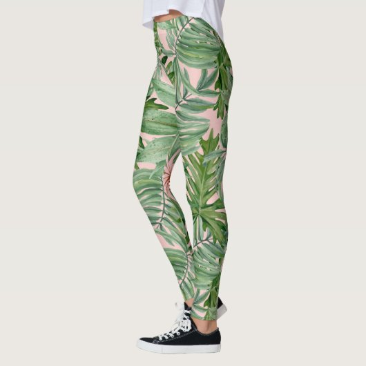 Eenvoudige moderne roze palmblad tropische bloemen leggings (Links)