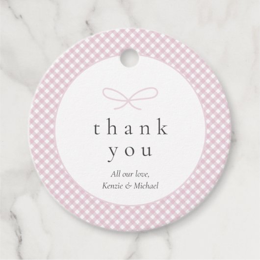 Eenvoudige Moderne Roze Plaid Bow Bedankjes Labels (Voorkant)