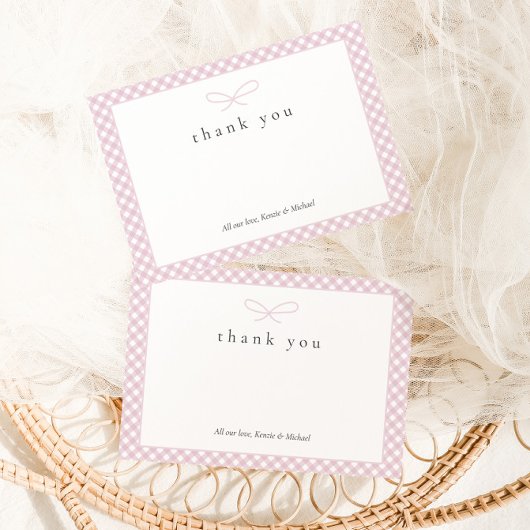 Eenvoudige Moderne Roze Plaid Bow Bedankkaart