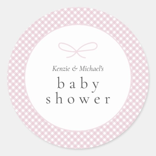 Eenvoudige Moderne Roze Plaid Bow Ronde Sticker (Voorkant)