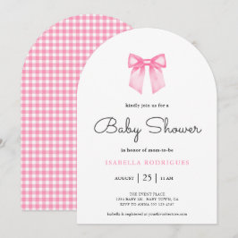 Eenvoudige Moderne Roze Strik Baby Shower Uitnodig Kaart