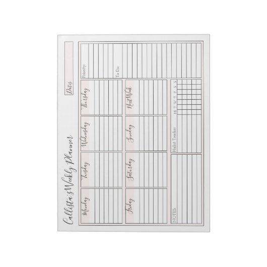 Eenvoudige, moderne, roze, Wekelijkse aangepaste p Notitieblok (Linkerzijde)
