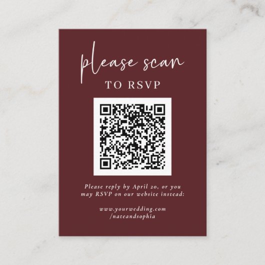 Eenvoudige moderne RSVP met QR-code | Bourgogne Informatiekaartje (Voorkant)