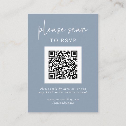 Eenvoudige moderne RSVP met QR-code | Dusty Blue Informatiekaartje (Voorkant)