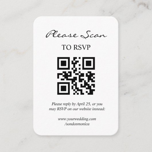 Eenvoudige Moderne RSVP met QR Code Enclosure Kaar Informatiekaartje (Voorkant)