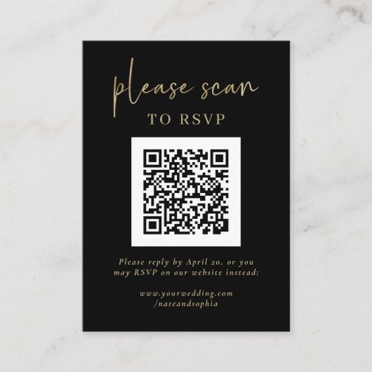 Eenvoudige moderne RSVP met QR-code | Goud en zwar Informatiekaartje (Voorkant)
